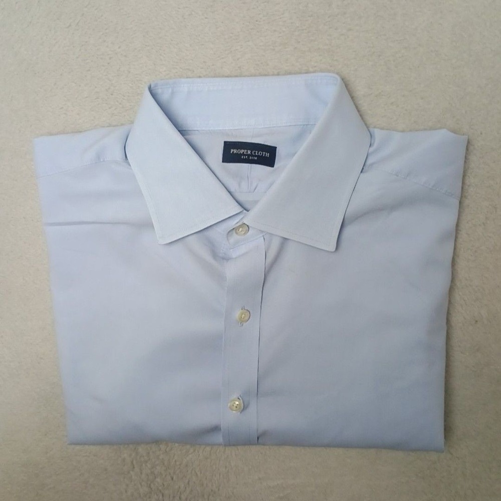 Proper Cloth Shirt Mens 17.5 33 Blue Button-Up Long Sleeve Stretch Performance
